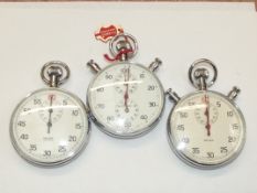 Three large faced Balma stop watches