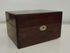 Victorian rosewood travelling vanity case, hinged