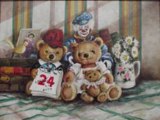 Framed oil on board still life study depicting ted