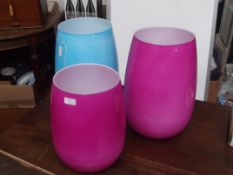 3 large modern glass vases