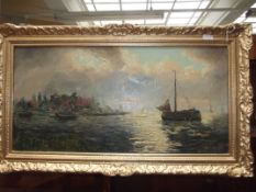 Gilt framed acrylic on canvas seascape