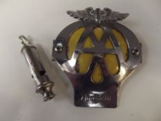 Vintage AA badge together with an ARP whistle