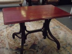 Pine top table on bentwood support