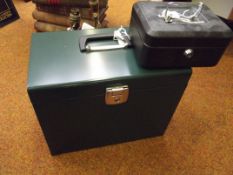 Tin document box together with a tin cash box, bot