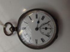 Silver cased fob watch, key wind