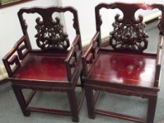 Pair of Chinese hardwood hall chairs