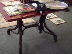 Pine top table on bentwood support