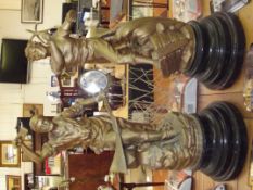 Pair of large gilt spelter figures on plinth bases