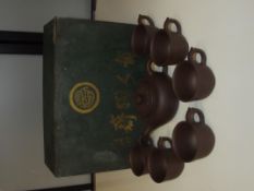 Cased Chinese Yixing clay tea set