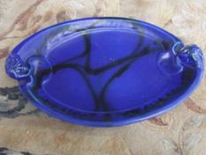 Bretby art nouveau dish in tones of blue and black