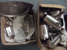 2 boxes of old stainless steel tea sets.
