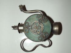 Chinese white metal mounted teapot, mouse finial t