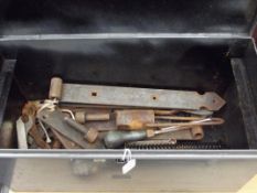 Tin toolbox and vintage tools