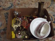 Box of brass together with ceramics