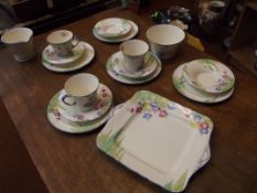 Crown Devon hand painted part tea set