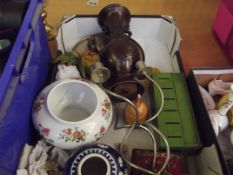 Various items to include a bronze vase converted i