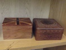 Treen money box together with a trinket box