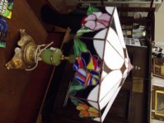 Large Tiffany style leaded lamp on an onyx base