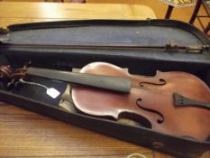 Early cased violin and bow