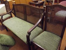 Edwardian oak framed three piece bergere salon sui
