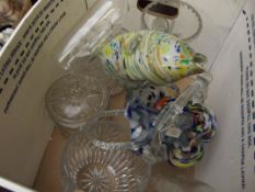 Glassware to incude an art fish and two ship-in-a-