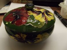 Moorcroft lidded powder bowl in the Hibiscus patte