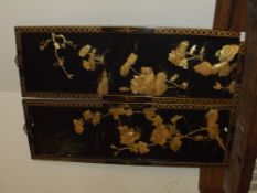 Pair of Oriental lacquer and overlaid wall panels