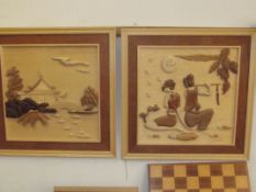 Pair of wooden wall plaques decorated in relief