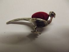 Novelty silver pin cushion in the form of a pheasa