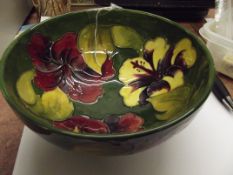 Moorcroft footed bowl in the Hibiscus pattern