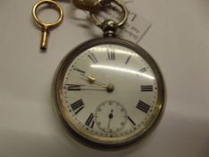 Silver open face pocket watch with key wind