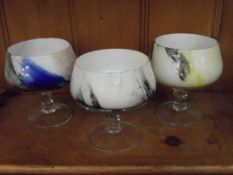 3 heavy art glass glasses
