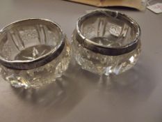 Pair of Edwardian silver mounted salts, a/f