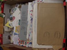 Box of European stamps and 100 airmail envelopes