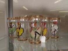 6 glasses with cancan dancers from the 1930's