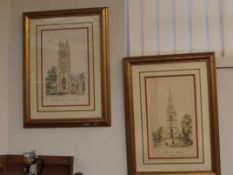 Pair of prints of churches, Northhamptonshire and