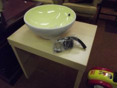Contemporary wash basin on beech effect stand, wi