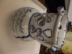 Victorian blue and white puzzle jug, some imperfec