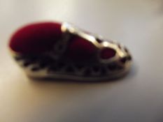 Silver pin cushion in the form a ballet shoe