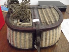 Vintage fishing creel and net
