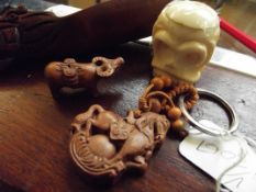 Chinese scoop togther with a netsuke, lidded pot a