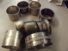 Collection of nine silver napkin rings