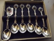 Set of six continental silver Delft souvenir spoon