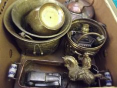 Assorted brass and copper ware to include a period