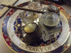 Collection of five ink pots together with a cabine