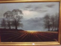 Framed oil on canvas, rural scene
