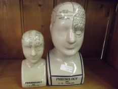Crackle glazed phrenology bust together with a sma