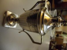 Lidded silver presentation trophy. dated 1938, eng