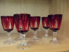 Set of six ruby red glasses