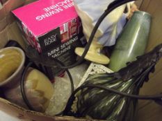 Assorted items to include a miniature sewing machi
